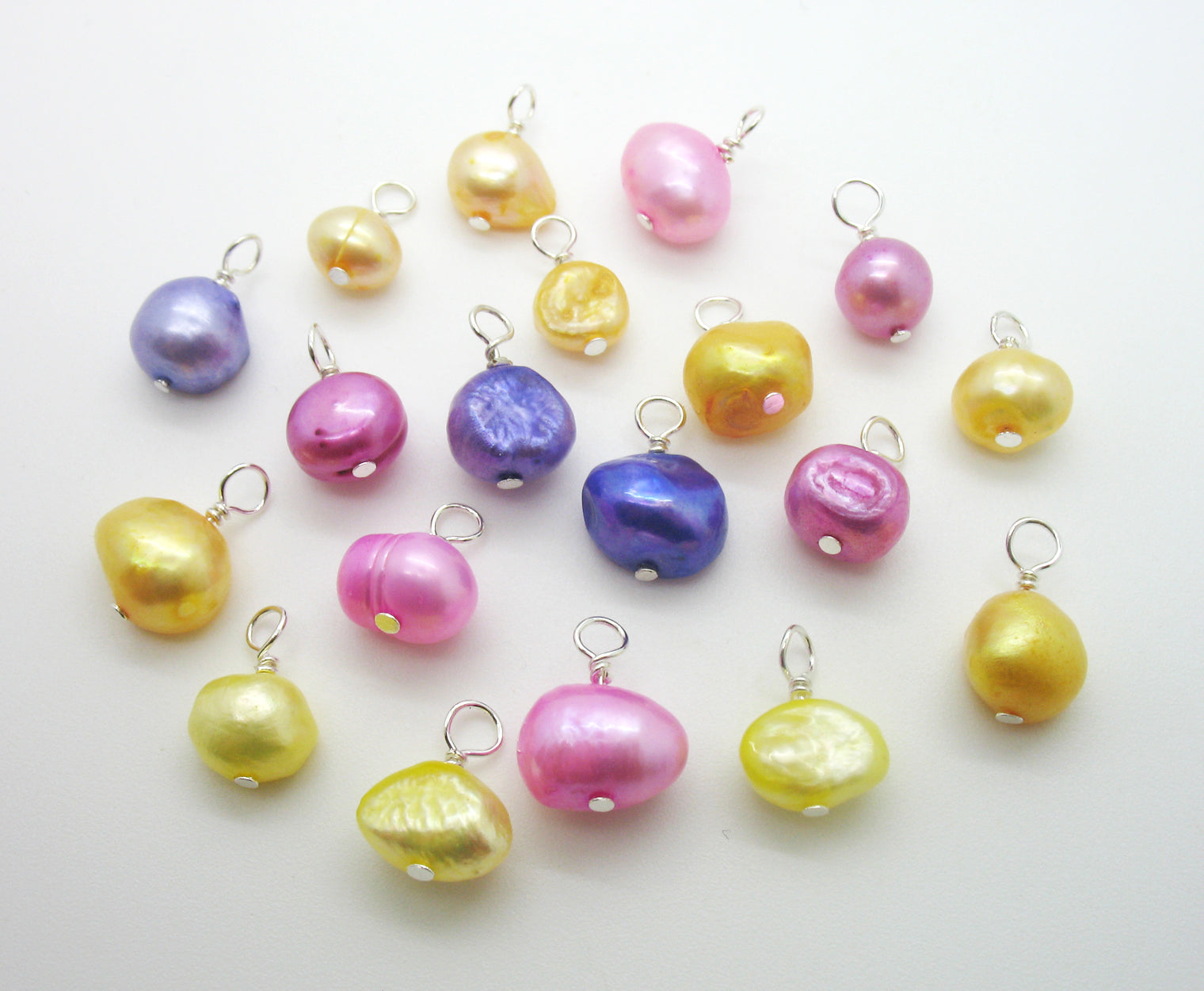 Freshwater Pearl Bead Charms - Pink Purple Yellow Pearls Dangles - Adorabilities Charms & Trinkets