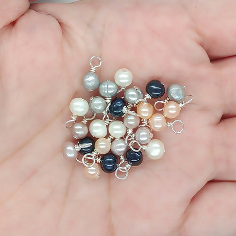 Gray Freshwater Pearl Charms - Tiny Silver Pearl Bead Dangles 10 Charms