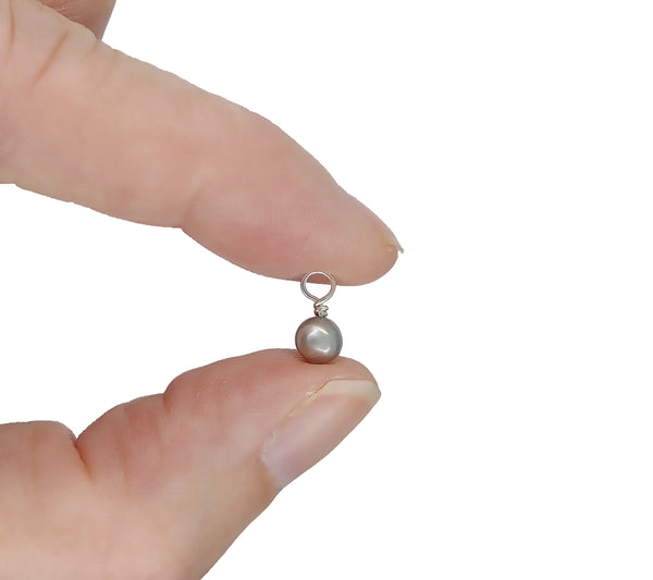 Gray Freshwater Pearl Charms - Tiny Silver Pearl Bead Dangles - Adorabilities Charms & Trinkets