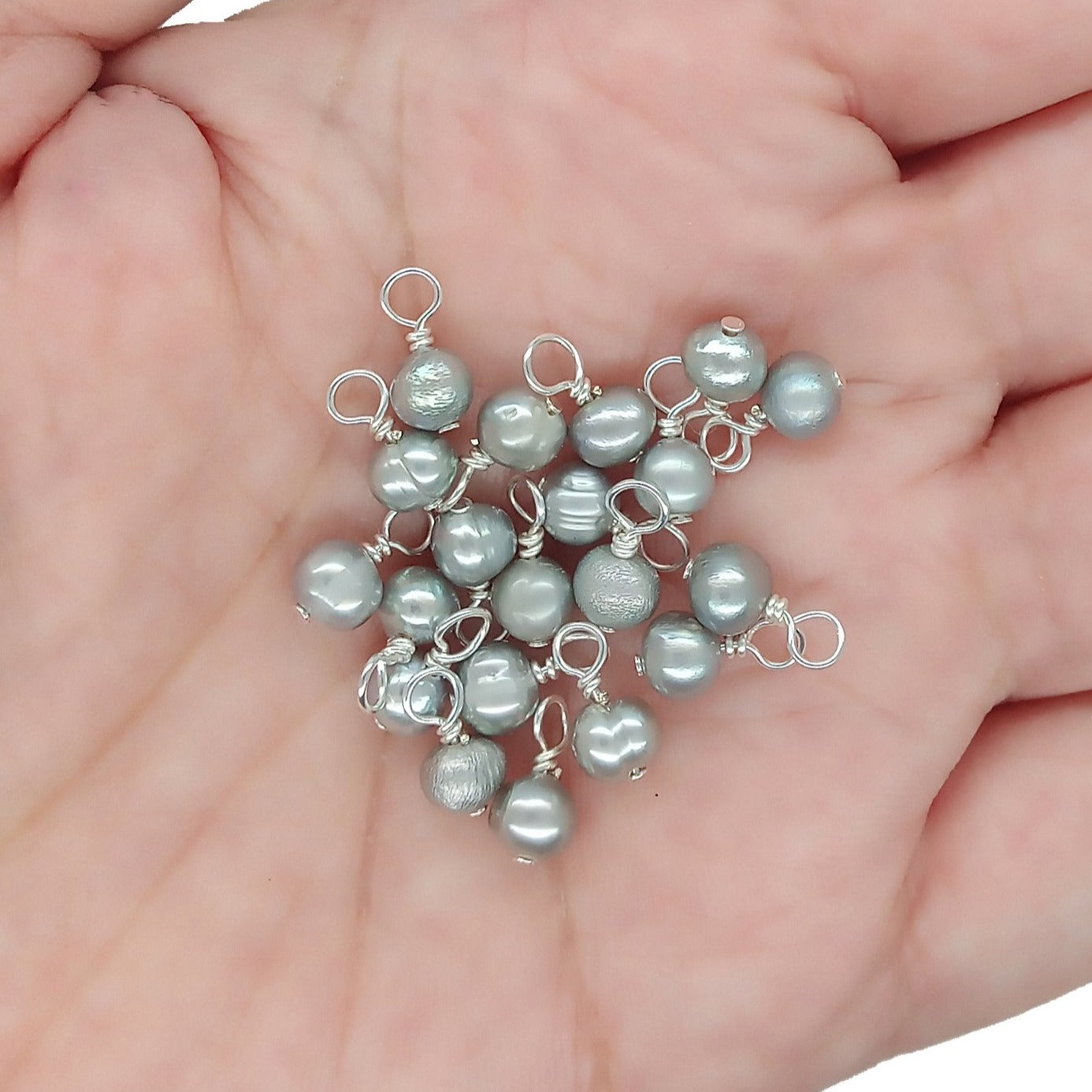 Gray Freshwater Pearl Charms - Tiny Silver Pearl Bead Dangles - Adorabilities Charms & Trinkets