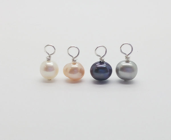 Tiny Colored Pearl Charms, 5mm - 6mm Freshwater Pearls in White, Peach, Gray and Black - Adorabilities Charms & Trinkets