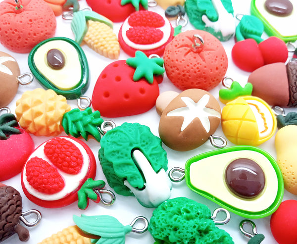 Fruit & Vegetable Charms, Cute Resin Cabochon Food Pendants - Adorabilities Charms & Trinkets