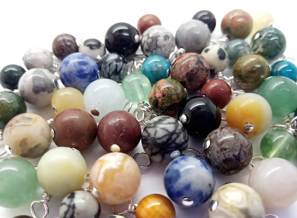 Assortment of different 6mm gemstone bead dangle charms, made by Adorabilities.