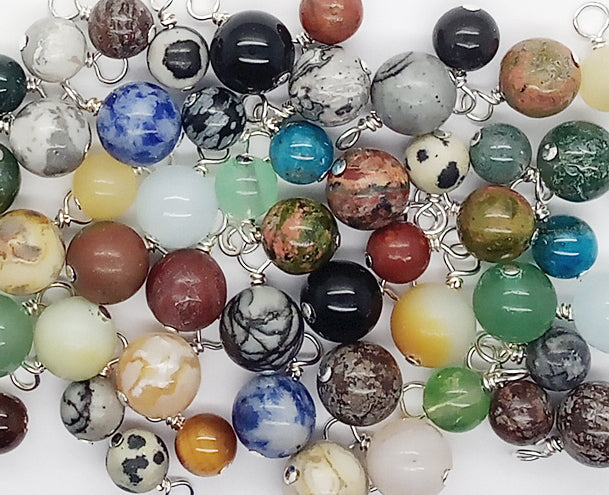 Pretty mix of 6mm gemstone bead dangle charms, made by Adorabilities.