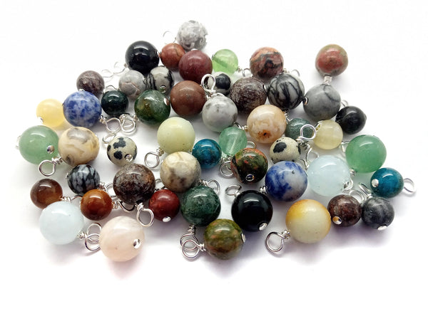 Grab bag of 8mm and 6mm gemstone bead dangle charms, made by Adorabilities.