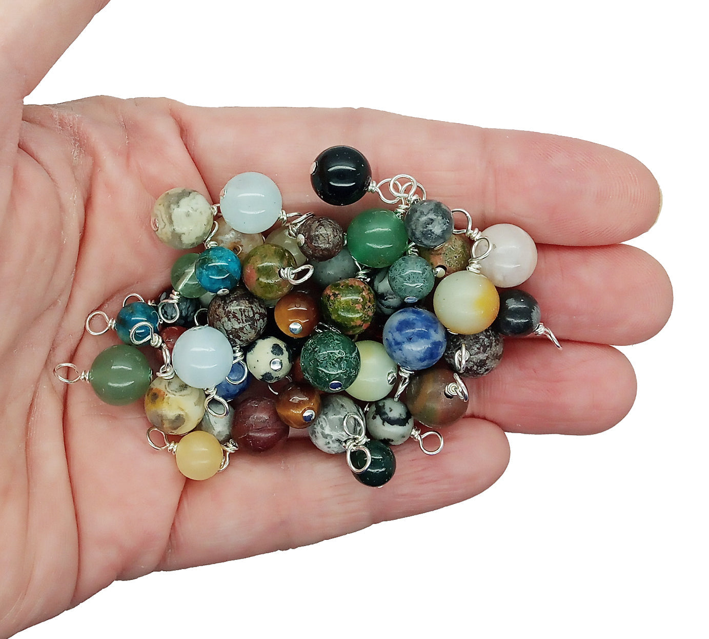 Mixed colorful 6mm gemstone bead dangle charms, made by Adorabilities.