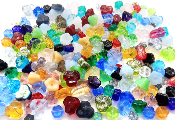 Glass Flower Bead Assortment, 50 pieces, Mix of Colors and Styles