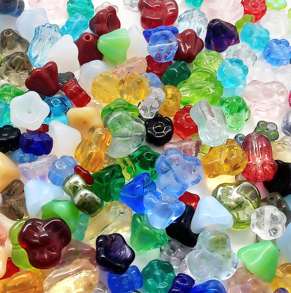 Glass Flower Bead Assortment, 50 pieces, Mix of Colors and Styles