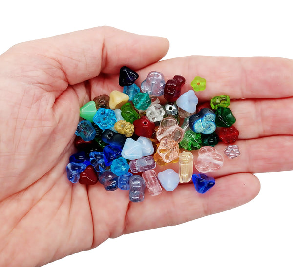 Glass Flower Bead Assortment, 50 pieces, Mix of Colors and Styles
