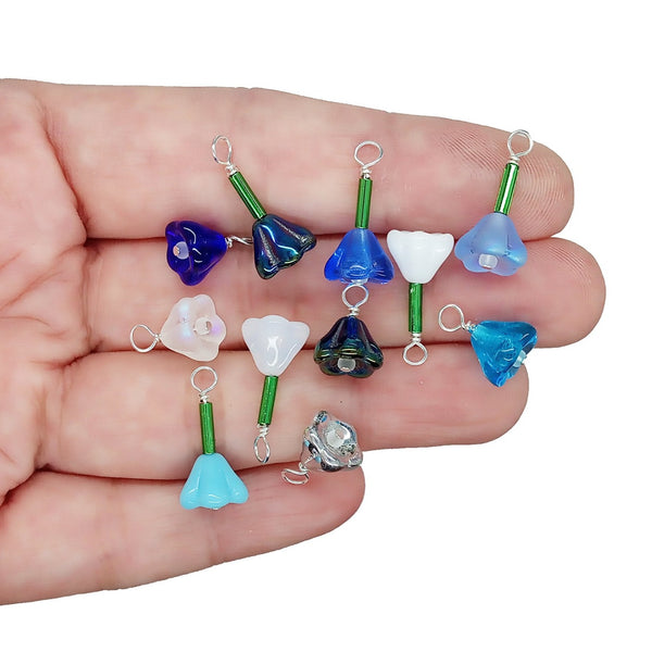 Glass Flower Dangle Charms, Mix of Colors - Adorabilities Charms & Trinkets