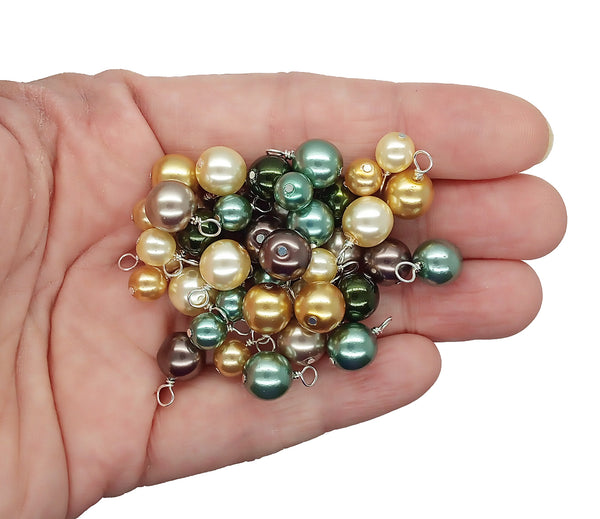 Pretty Bead Dangle Mix in Brown Gold & Green, 8mm & 6mm Glass Pearls