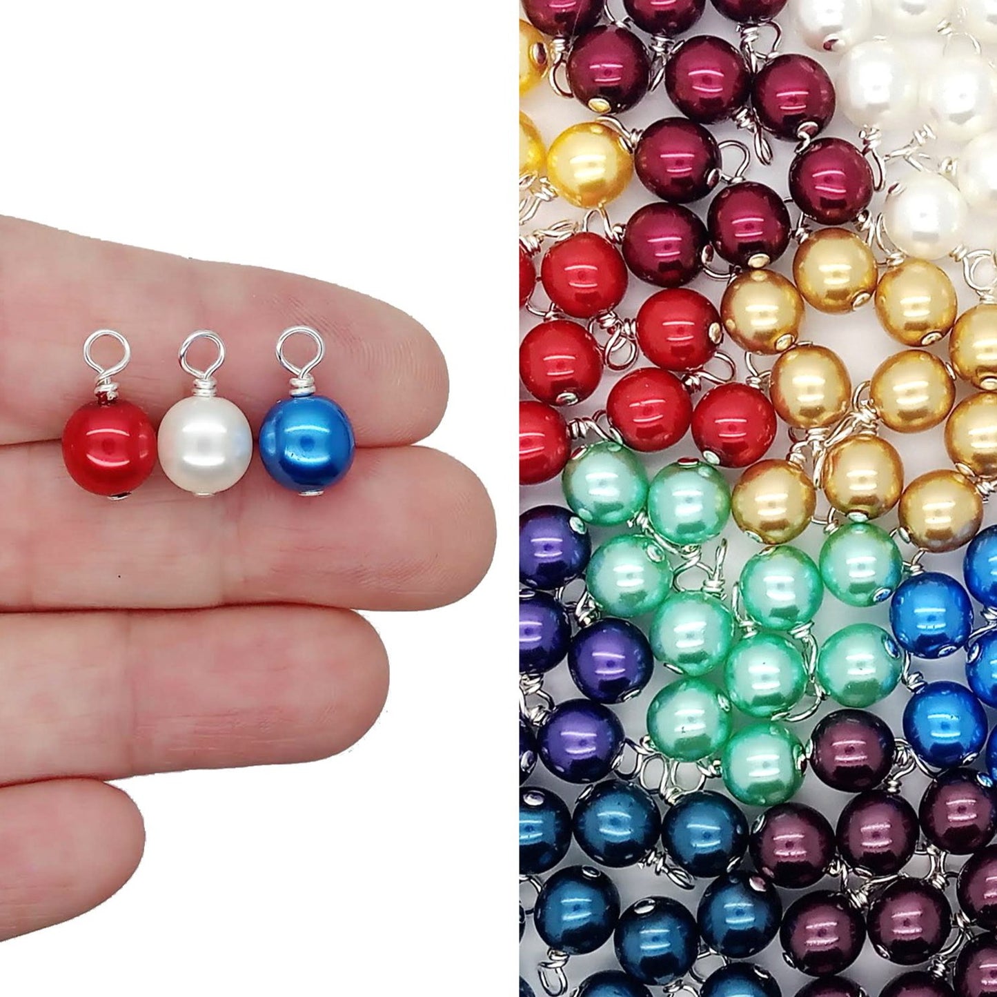 Glass Pearl Charms - 8mm Bead Dangles for DIY Charm Bracelets - Adorabilities Charms & Trinkets