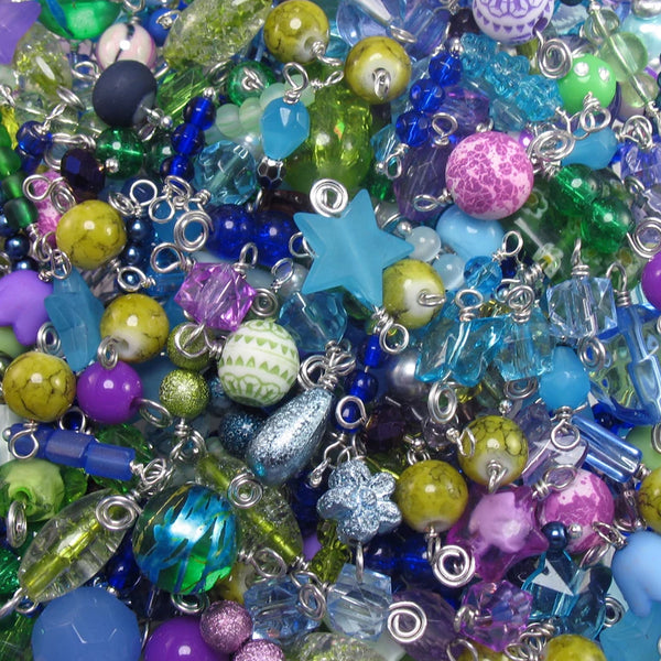 100 Cool Bead Charms Grab Bag - Bulk Blue Green Purple Bead Dangles - Adorabilities Charms & Trinkets