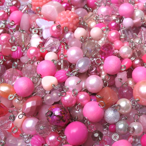 Pink Bead Charms Grab Bag - Bulk Glass & Acrylic Dangle Charms - Adorabilities Charms & Trinkets