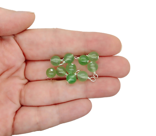 Green Chalcedony Bead Charms, Natural 6mm Gemstone Dangles