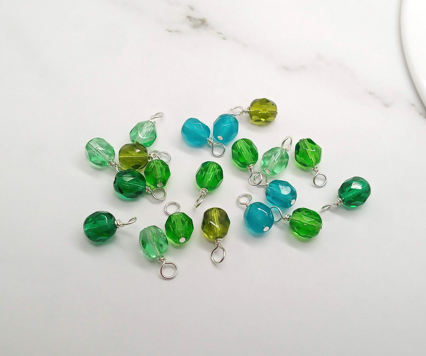 Green Czech Glass Bead Charms, 6mm Faceted Bead Dangle Charms - Adorabilities Charms & Trinkets