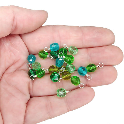 Green Czech Glass Bead Charms, 6mm Faceted Bead Dangle Charms - Adorabilities Charms & Trinkets