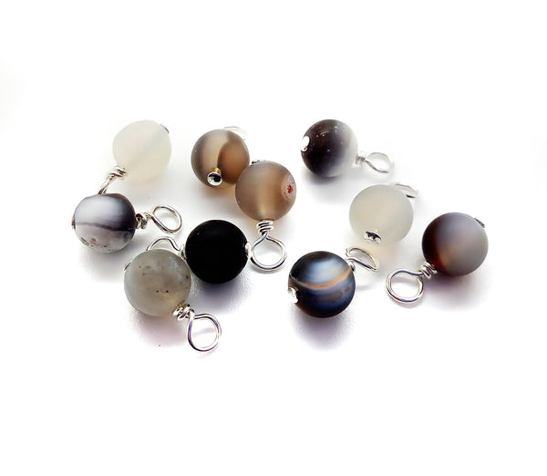 Grey Agate Bead Charms, 6mm Matte Gemstone Dangles - Adorabilities Charms & Trinkets