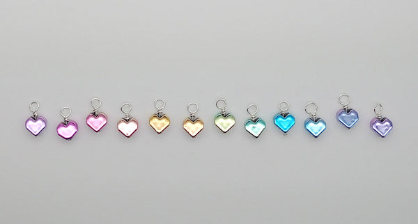 Tiny Heart Charms, Metallic Pastel Rainbow Dangles