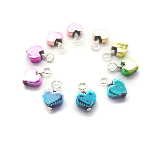 Tiny Heart Charms, Metallic Pastel Rainbow Dangles