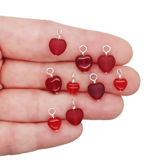 Glass Heart Bead Charms, Set of 10 - Adorabilities Charms & Trinkets