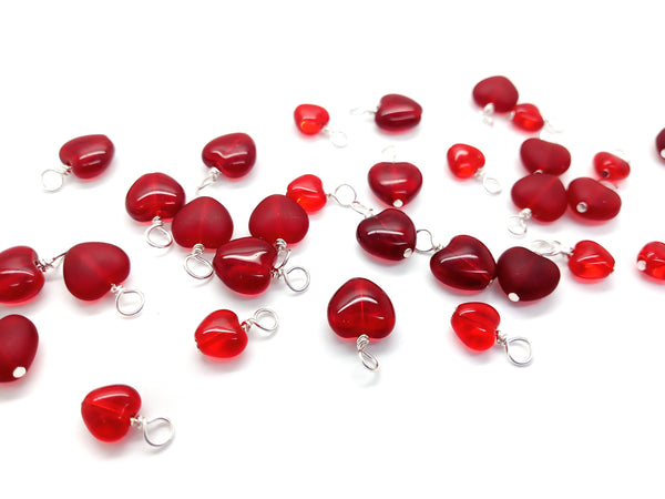 Glass Heart Bead Charms, Set of 10 - Adorabilities Charms & Trinkets