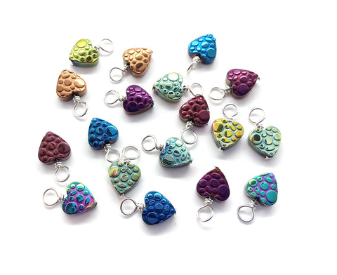 Dotted Heart Dangles, Tiny Metallic Hearts with Polka Dots
