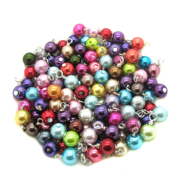 100 Glass Pearl Bead Dangles - Glass Bead Charms Mix Charm Bracelets - Adorabilities Charms & Trinkets