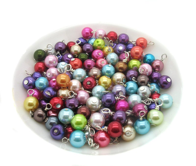 Bulk Glass Pearl Bead Charms - 8mm Glass Pearl Bead Dangles Mix for DIY Charm Bracelets - Adorabilities Charms & Trinkets