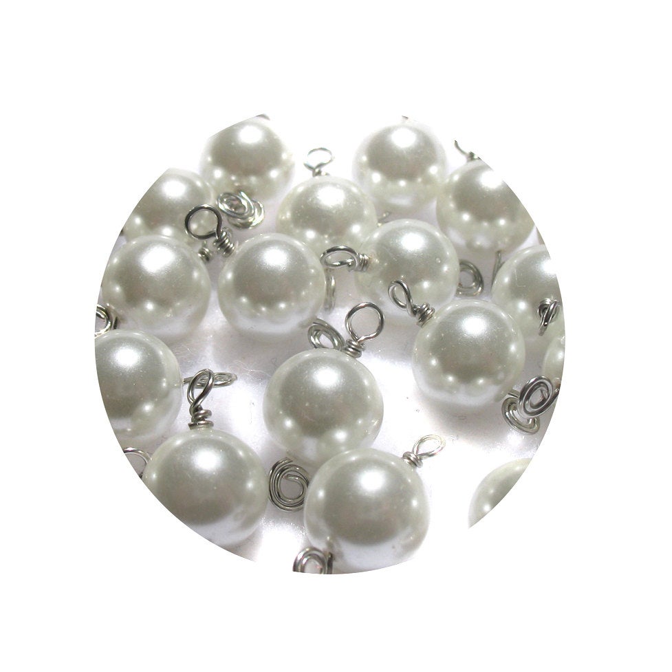White Bead Charms - Beautiful White Glass Pearl Bead Dangles 8mm Bracelet Charms - Adorabilities Charms & Trinkets