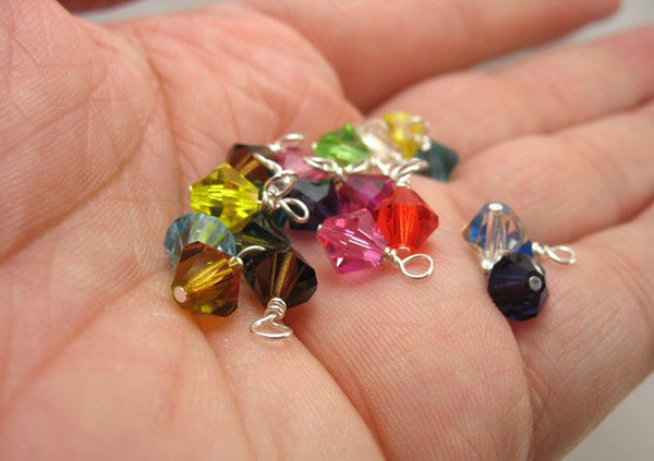 Holiday Mix Crystal Bead Charms - 6mm Czech Glass Bicone Bead Charm Dangles - Adorabilities Charms & Trinkets