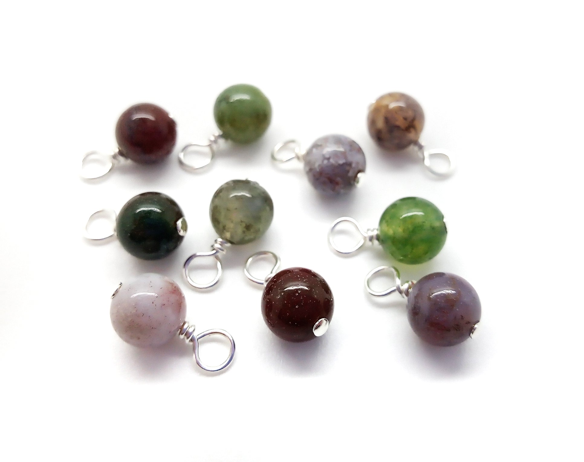 Indian Agate 6mm Bead Charms, Colorful Gemstone Dangles - Adorabilities Charms & Trinkets