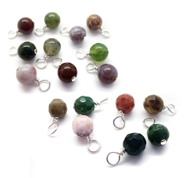 Indian Agate 6mm Bead Charms, Colorful Gemstone Dangles - Adorabilities Charms & Trinkets