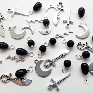 Halloween Charm Mix: Moons, Knives, and Black Bead Dangles