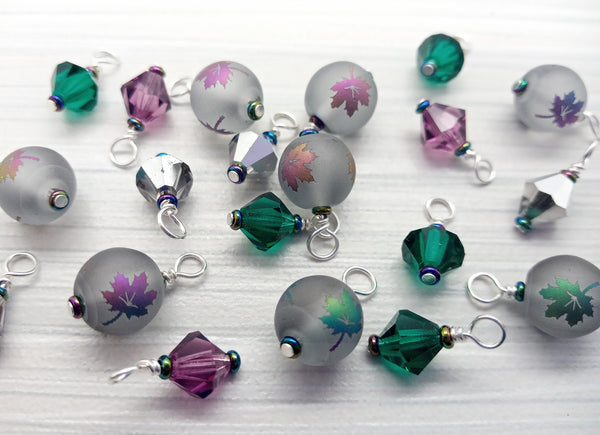 Beautiful Fall Leaf Bead Charms with Crystal Dangles - Adorabilities Charms & Trinkets