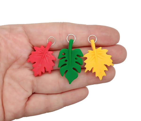 Fall Leaves Pendants, Red Green and Yellow Leaf Charms, 10 pcs