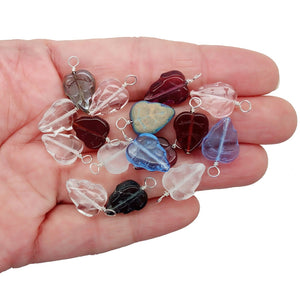 Mixed Leaf Bead Dangles, 20 pieces, Czech Glass Leaves Charms in Assorted Colors