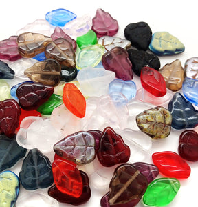 Glass Leaves Bead Mix, 50 pieces, Assorted Colors & Leaf Styles