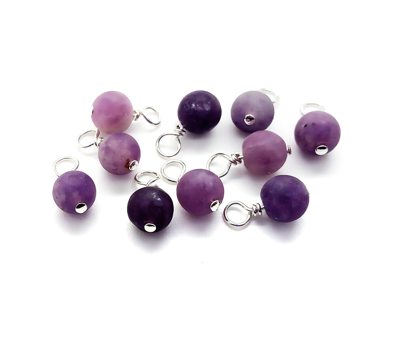 Lepidolite Bead Charms, 6mm Matte Purple Gemstone Dangles - Adorabilities Charms & Trinkets