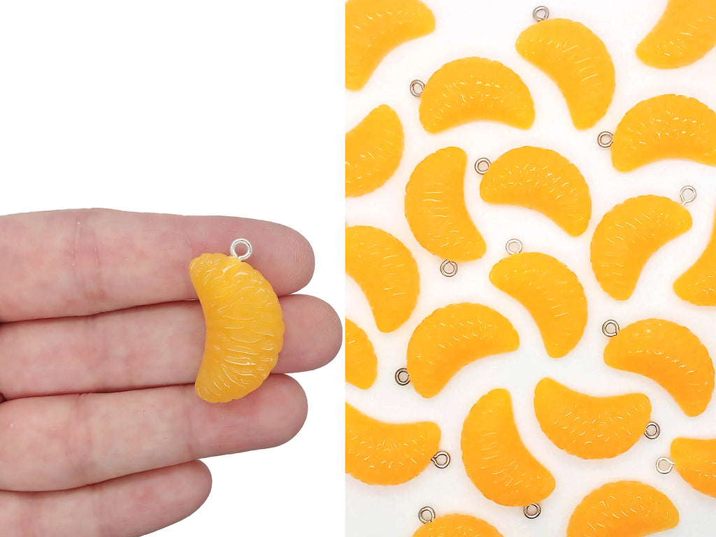 Orange Slice Charms | Faux Food Pendant | Resin Fruit Cabochon | Kawaii  Chunky Jewellery Supplies (2pcs / 27mm x 32mm / Flat Back)