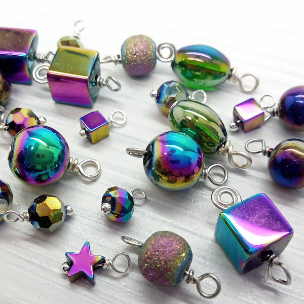 Metallic Rainbow AB Glass Bead Charm Mix, 25 pieces - Adorabilities Charms & Trinkets