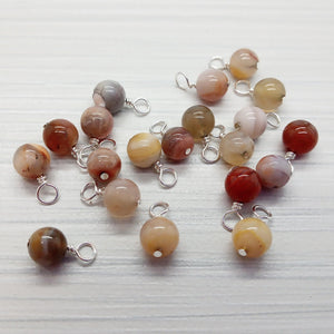 Mexican Crazy Lace 6mm Bead Charms, Agate Gemstone Dangles - Adorabilities Charms & Trinkets