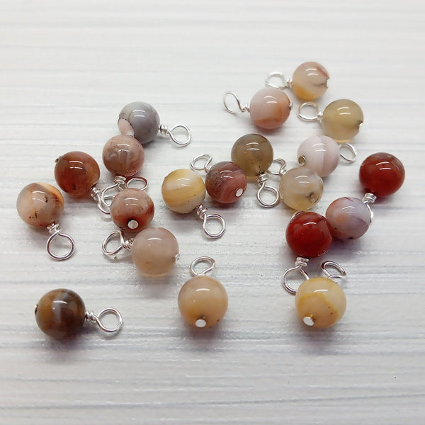 Mexican Crazy Lace 6mm Bead Charms, Agate Gemstone Dangles - Adorabilities Charms & Trinkets