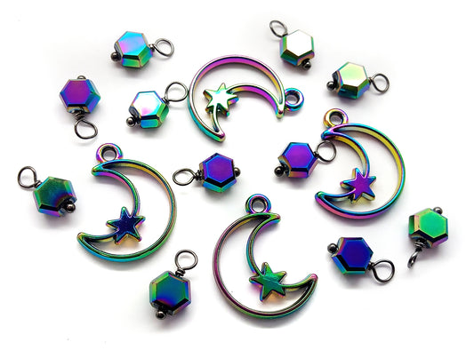 Beautiful Moon Charm Mix, Metallic Rainbow Dangles