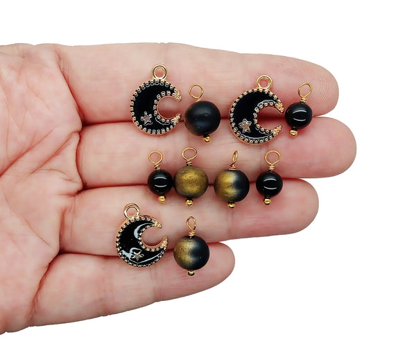 Moon Charm Mix with Black and Gold Bead Dangles