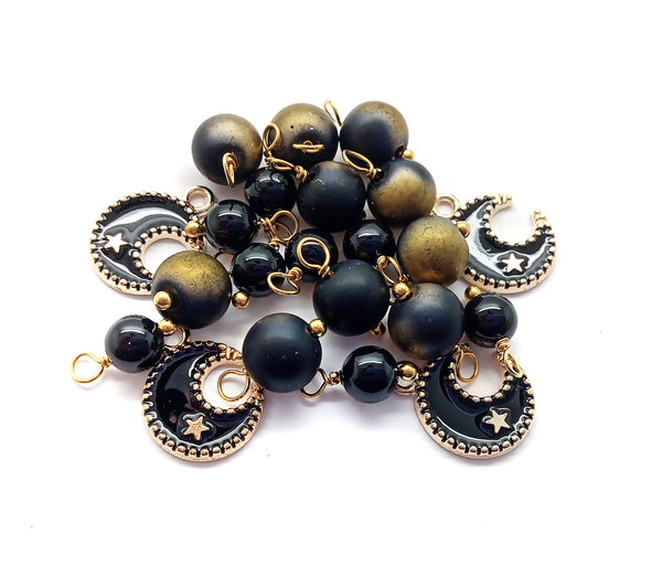 Moon Charm Mix with Black and Gold Bead Dangles