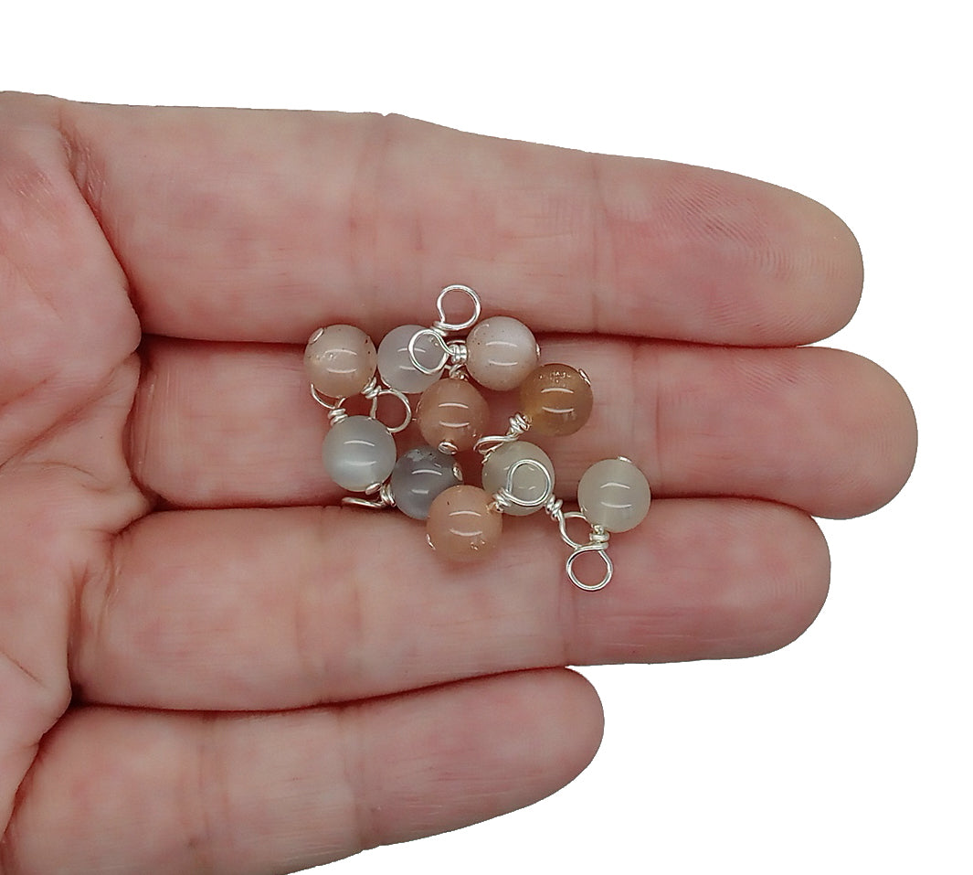 Multicolored Moonstone 6mm Bead Charms, Gemstone Dangles - Adorabilities Charms & Trinkets
