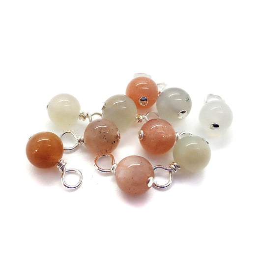 Multicolored Moonstone 6mm Bead Charms, Gemstone Dangles - Adorabilities Charms & Trinkets