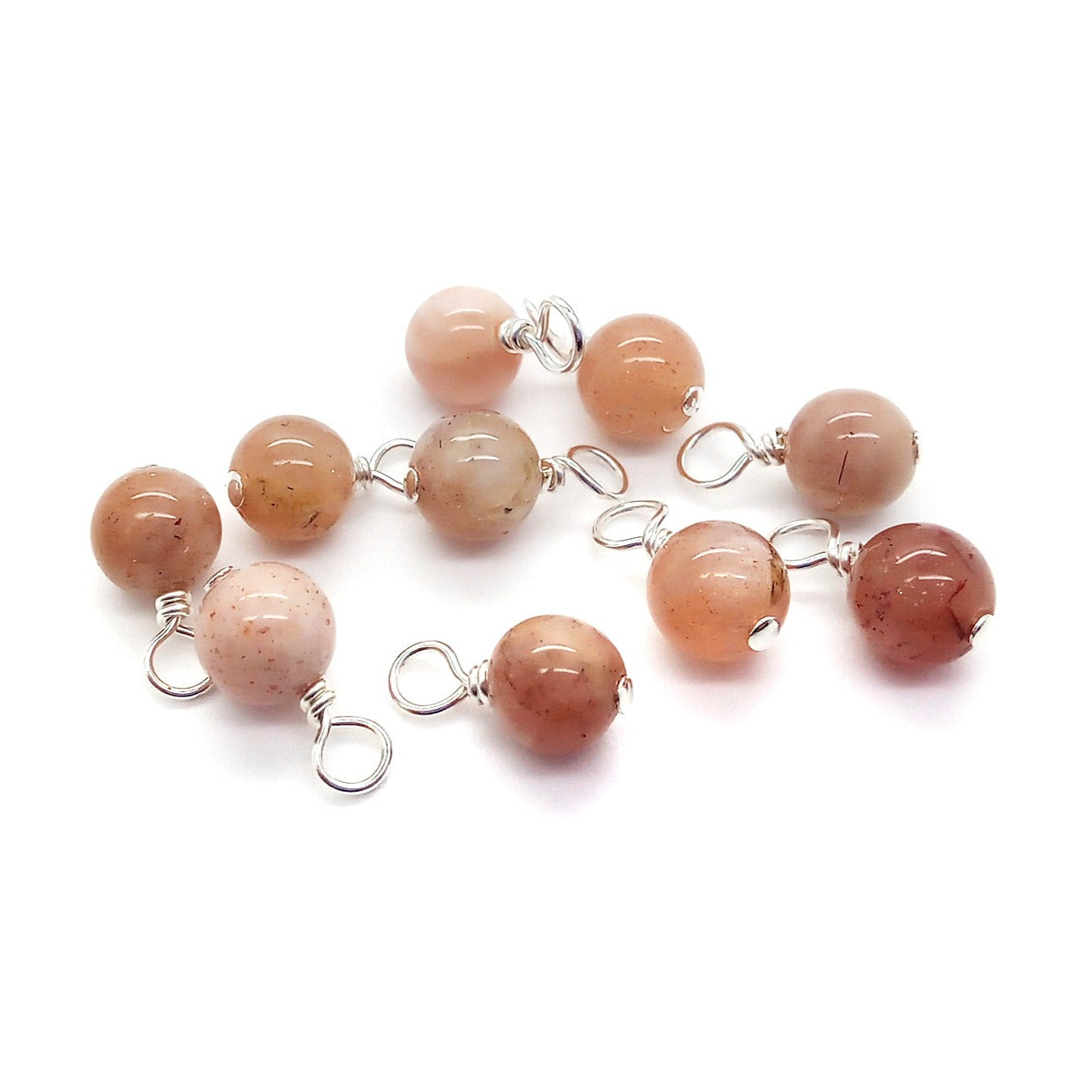 Peach Moonstone 6mm Bead Charms, Gemstone Dangles - Adorabilities Charms & Trinkets