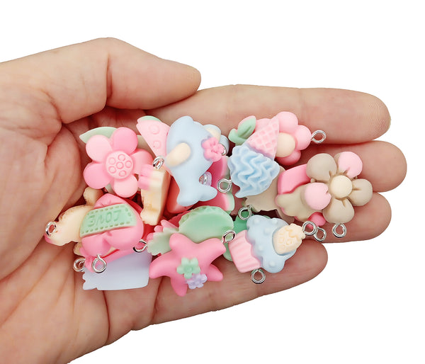 Pastel Cabochon Charms, 20 pc Assorted Kawaii Dangles